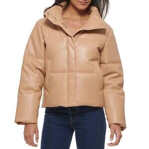 NEW LEVI'S juniors faux leather bomber puff jacket in biscotti